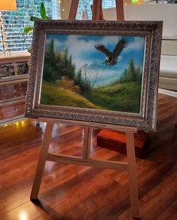 Vintage W. Amadio Bald Eagle In Flight Oil Painting on Canvas