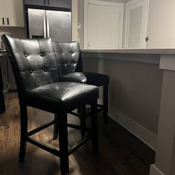 Two Genuine Leather Bar Stools 