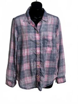 American Eagle Boyfriend Fit Burnout Plaid Button-Up Shirt Unique Women's Medium