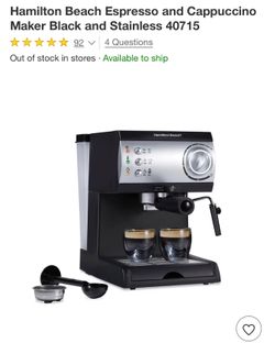 Espresso and Cappuccino Maker Black and Stainless