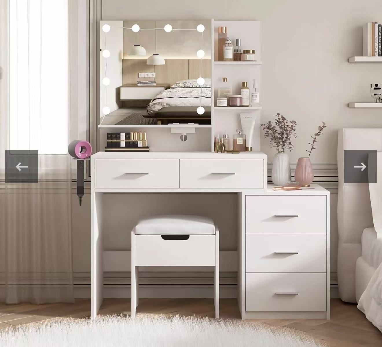 5 Drawers Makeup Vanity Set With 10 Led Lights