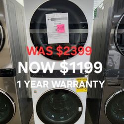 Washtower Stacked Smart Laundry Center 4.5 Cu Ft Front Load Washer 7.4 Cu Ft Electric Dryer 