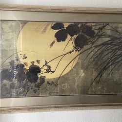 Large Framed Japanese Art Print - Autumn Grasses in Moonlight-  - 39" Wide