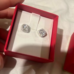 Cubic Zirconia Halo Stud Earrings in 14K Gold Plated Silver