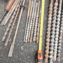 15 splined  carbide roto hammer bits, 18", 14" spade, chisel