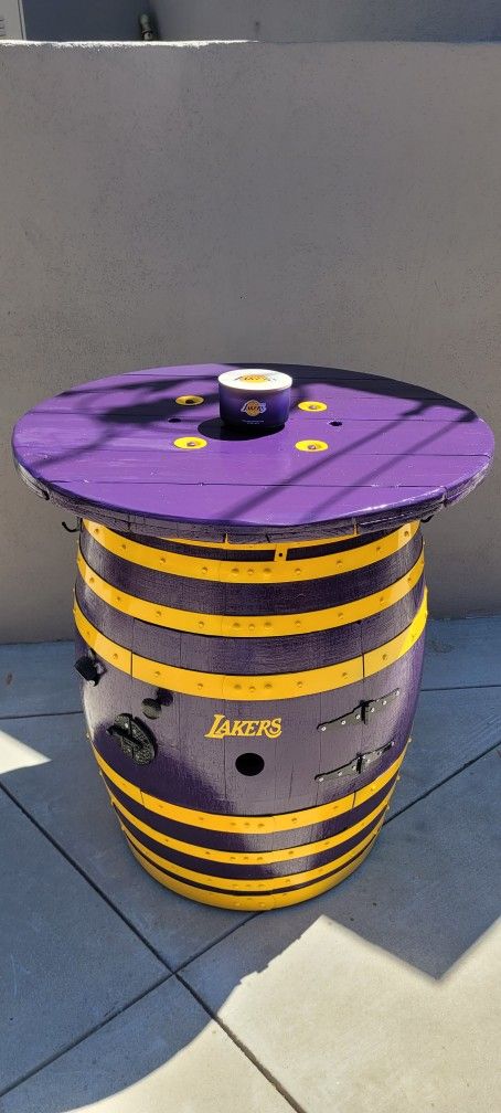 Homemade Lakers Wine Barrel Table 