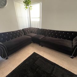 Glam Black Sectional Living Room Set Sofa Seats Sillón Sala 