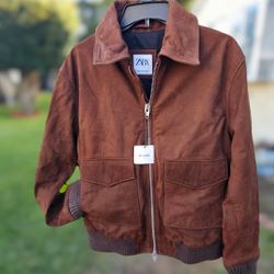 Men's Zara Nubuck Leather Jacket Pilot Aviator Medium 