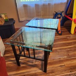 Set Of Metal and Glass End Tables 