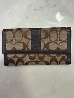 Vintage Coach Signature Checkbook Wallet Tan Brown Canvas And Leather Logo