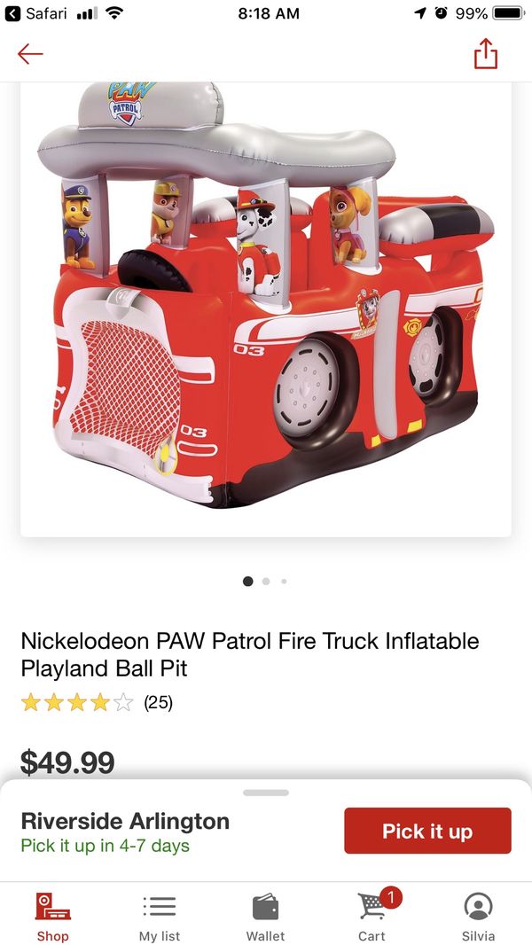 Nickelodeon Paw Patrol Fire Truck Inflatable Ball Pit For Sale In