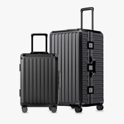 LUGGEX 2-Piece Zipperless Luggage Set, 21/30 Inch, Jet Black Luggage Set, 100% PC Hard Shell, 8010S Aluminum Frame, 8 Spinner Wheels, TSA Lock, ZX-Cor