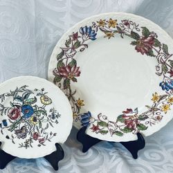 (2) Vintage Vernon Ware May Flower Plates, 6.5", 10.5", Hand Painted, CA USA