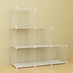 Storage Rack with Metal Wire Mesh 6 Cubes Bookshelf 37x12.5x37INCH Large Capacity White Simple Storage Shelves