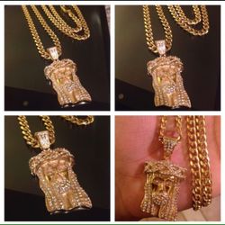 14K Gold Plated Miami Cuban With Swarovski Crystal Jesus Head