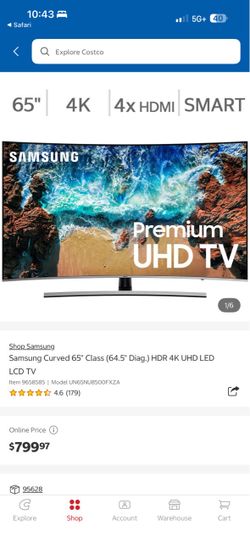 65” Curve Samsung 4k Smart tv