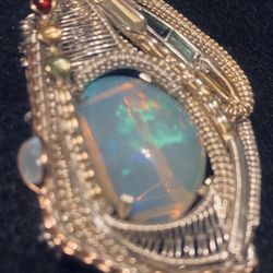 Ethiopian Opal Cab In Sterling Silver Wire Wrapped Necklace!!!