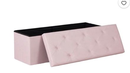43” Folding Storage Ottoman Bench with Tufted Linen Cushion Pink Bedroom Seat