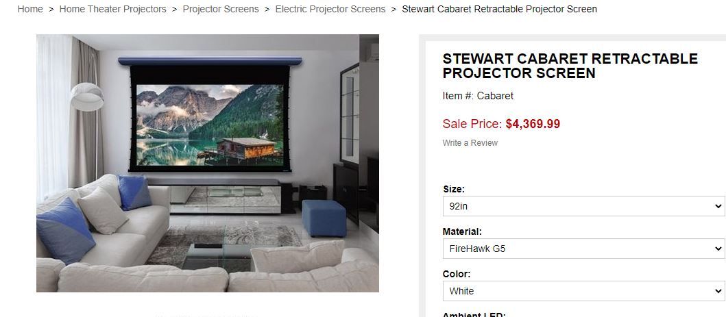 stewart 8 foot retractable projector screen (stock photo for reference)