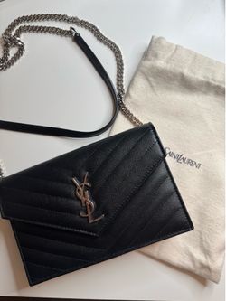 Saint Laurent (YSL) CASSANDRE ENVELOPE CHAIN WALLET IN GRAIN DE POUDRE LEATHER