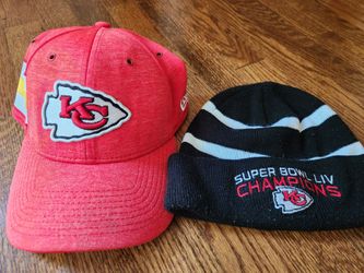 Chiefs NFL/KC Chiefs Ball Cap ~ New Era 39THIRTY + BONUS Super Bowl LIV Champions Beanie Hat