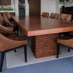 Modern Walnut Dining Table Set - 14 chairs