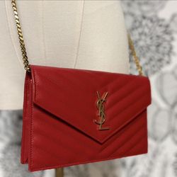 Saint Laurent Red Envelope Quilted Chain Bag