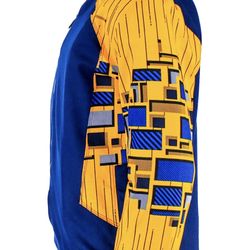 Huruma African Print Lined Bomber Jacket Golden Yellow on Navy Blue & Grey