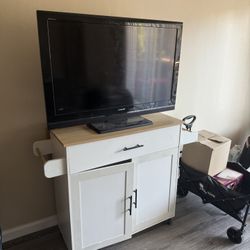 Rollable Kitchen Island & Sony TV With Stand and remote