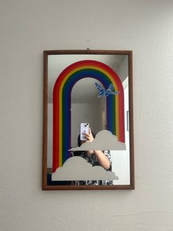 Vintage rainbow and clouds wall mirror