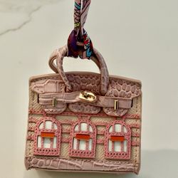 Mini Pink House Small leather Bag Headphone Bag or bag charm