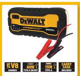 DEWALT 2500 Peak Amp Lithium Jump Starter with USB Power Bank and Carrying Case