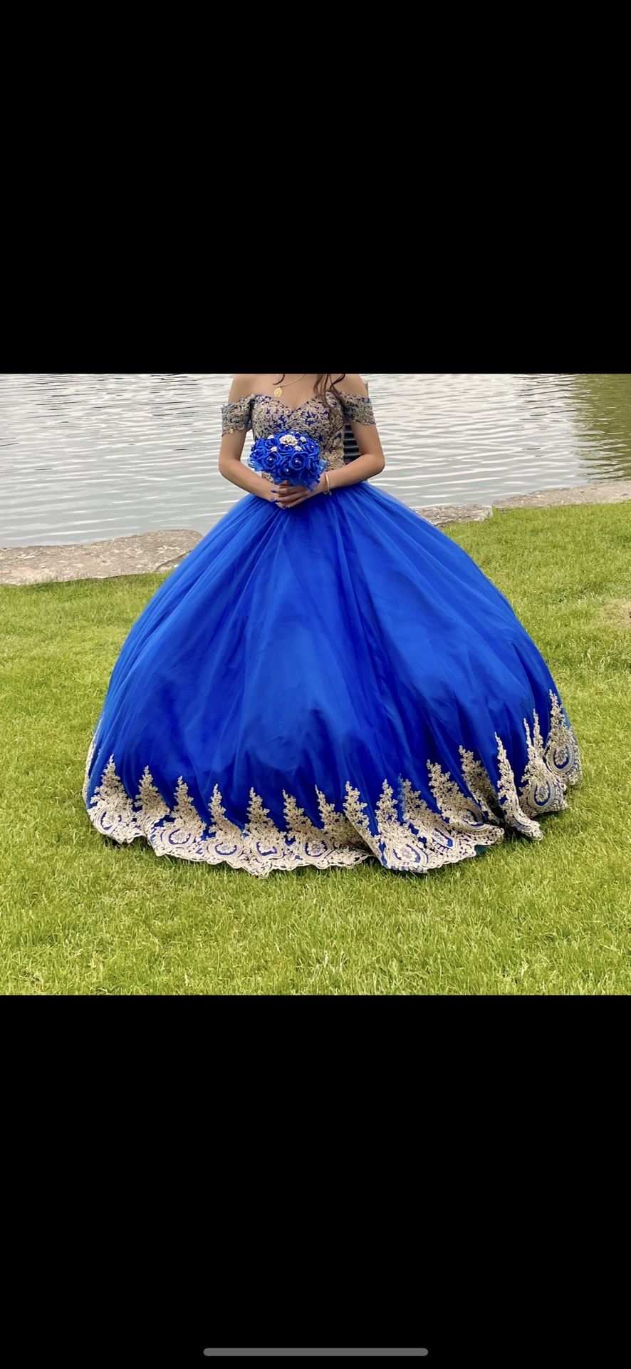 Dress Blue And Gold Quinceaera Dress