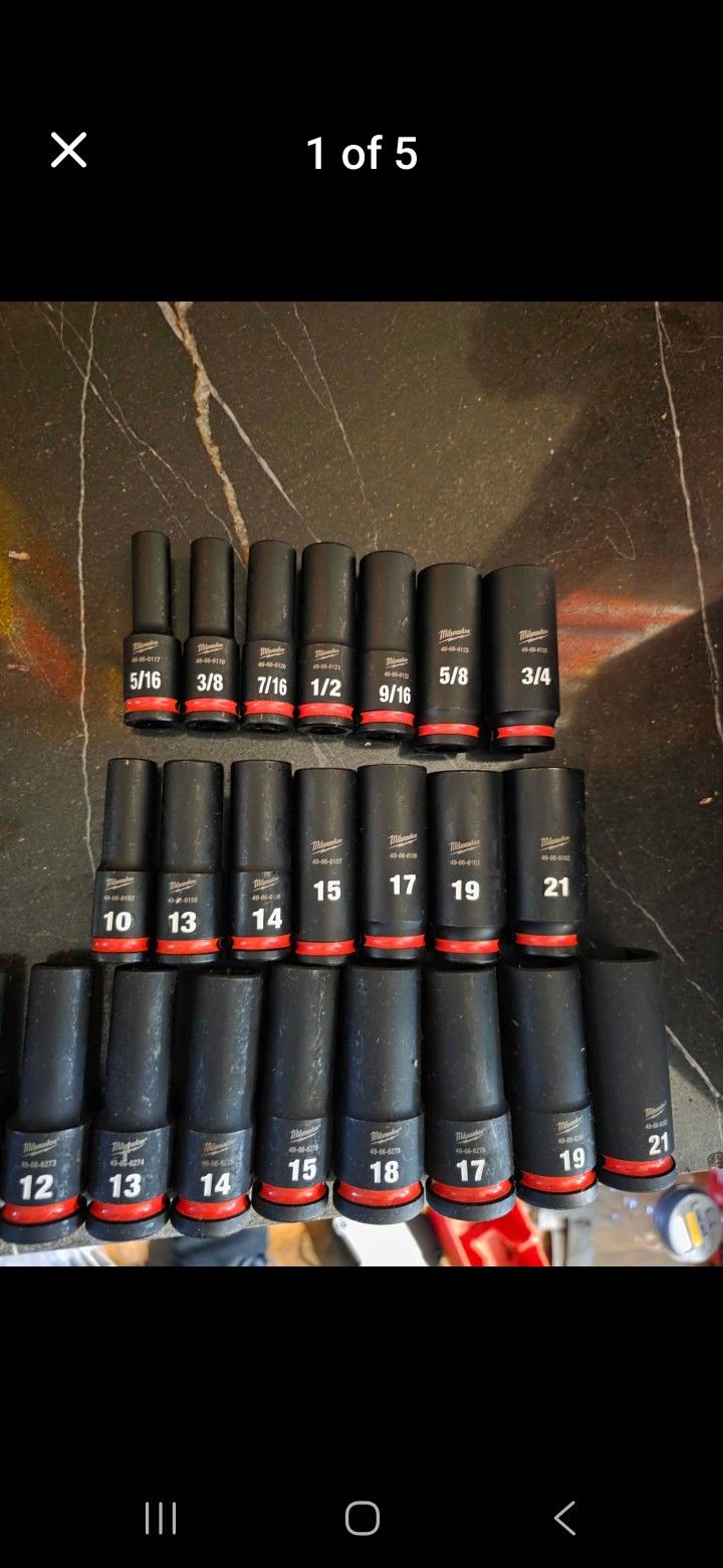 Milwaukee Sockets Deep 3/8 And 1/2 Metric