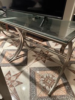 2 Glass Top Metal Frame TV Stand Console Table