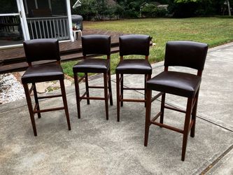 Set of 4 Brown Leather Bar Stools