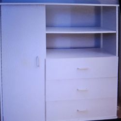 White Storage Unit Dresser w/ drawers, shelves, bookcase