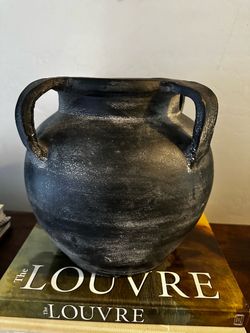 Black Ceramic Double-Handle Pottery Vase