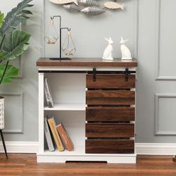 32-inch H Farmhouse Pallet Sliding Door Wood Storage Cabinet - 32" H x 31.5" W x 15.4" D