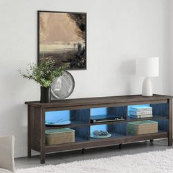 LED TV Stand for 75-inch TV Entertainment Center, Espresso LED TV Console Table for 80-inch TVs with 6 Storage Compartments, PS TV Cabinet for Bedroom