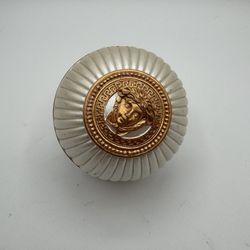 Medusa Head Greek Key Decorative Orb 4” Gold Silver Sphere Tabletop Decor