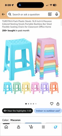 TURSTIN 6 Pack Plastic Stools 16.9 Inch 6 Macaron Colored Nesting Stools Portable Backless Bar Stool Flexible Seating Chairs for Classroom Office Home