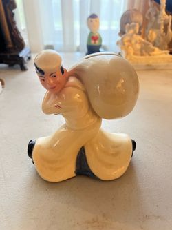 Vintage Ceramic Asian Figure Coin Bank