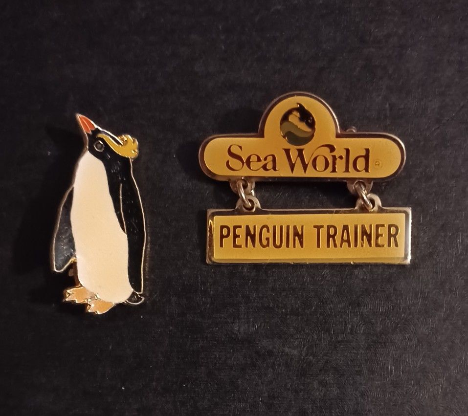 Vintage Sea World Crested Penguin & Penguin Trainer Pins