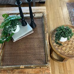 Rattan and Bamboo Serving Tray and Pant Stand