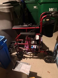 Red Folding Transport Wheelchair and walker