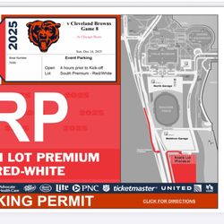  South Lot Premium (RedLot) Parking Pass - The best Tailgate Spot Bears vs Cleveland Browns