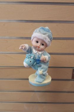 Baby Boy _ Figurine / statuette ( NEW ) blue & white. Horse _ pony