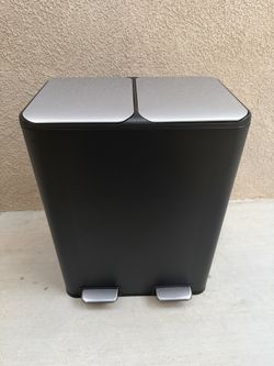 Arlopu 16 Gal (60 L) Dual Kitchen Trash Can Rectangular Recycling Bin Stainless Steel, Soft Close Lid, 2 Built-in Box for Odor Control