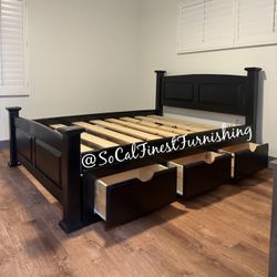 Queen Bed With Drawers - No Mattress 